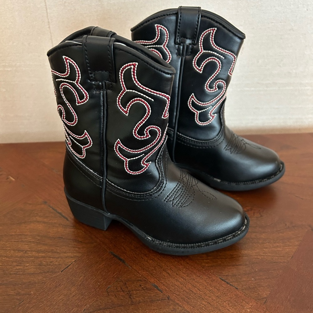 Toddler Black Western Cowboy Boots, Red and white Embroidery size 7 toddler -NEW - Picture 10 of 10